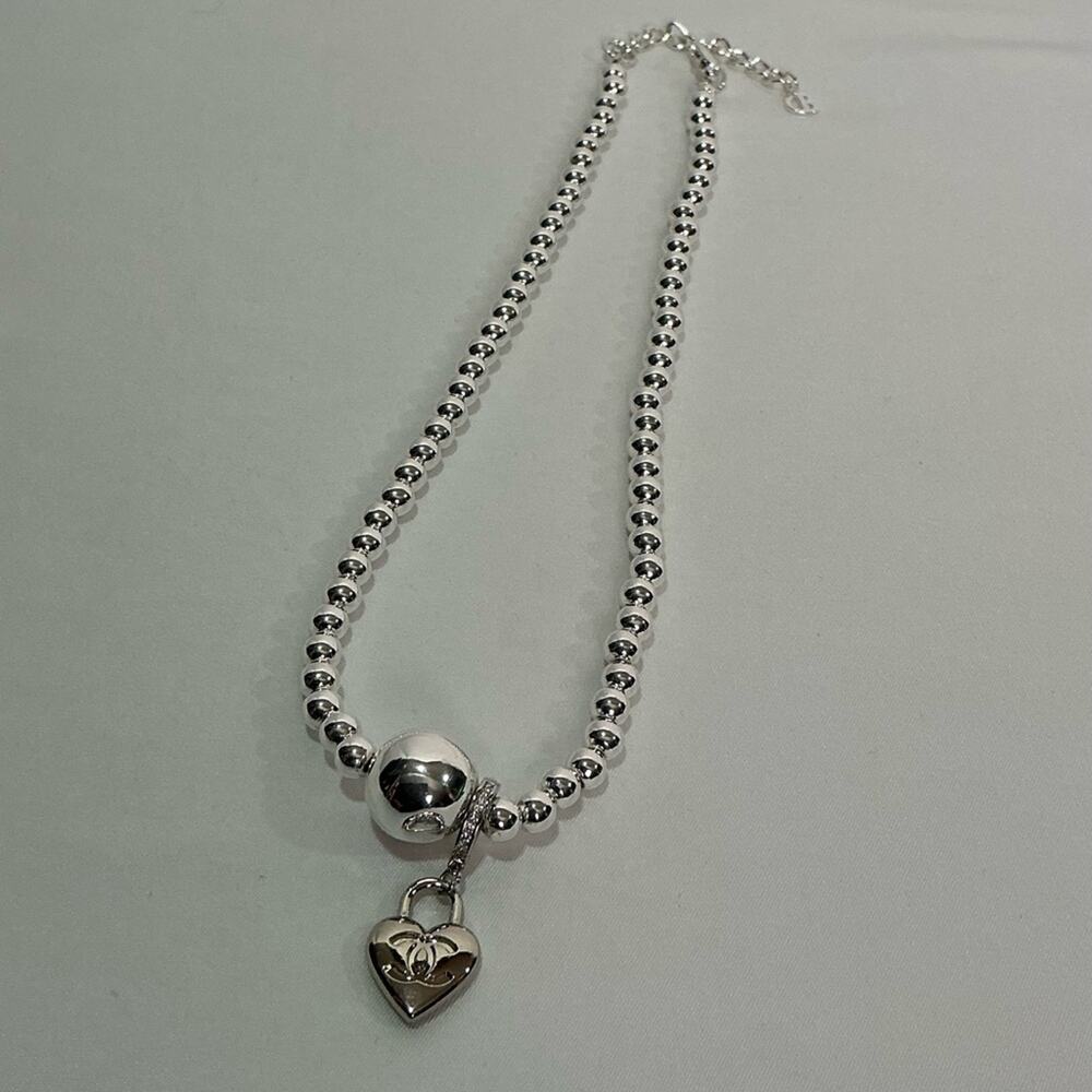 Chanel Silver Heart Pendant Necklace
